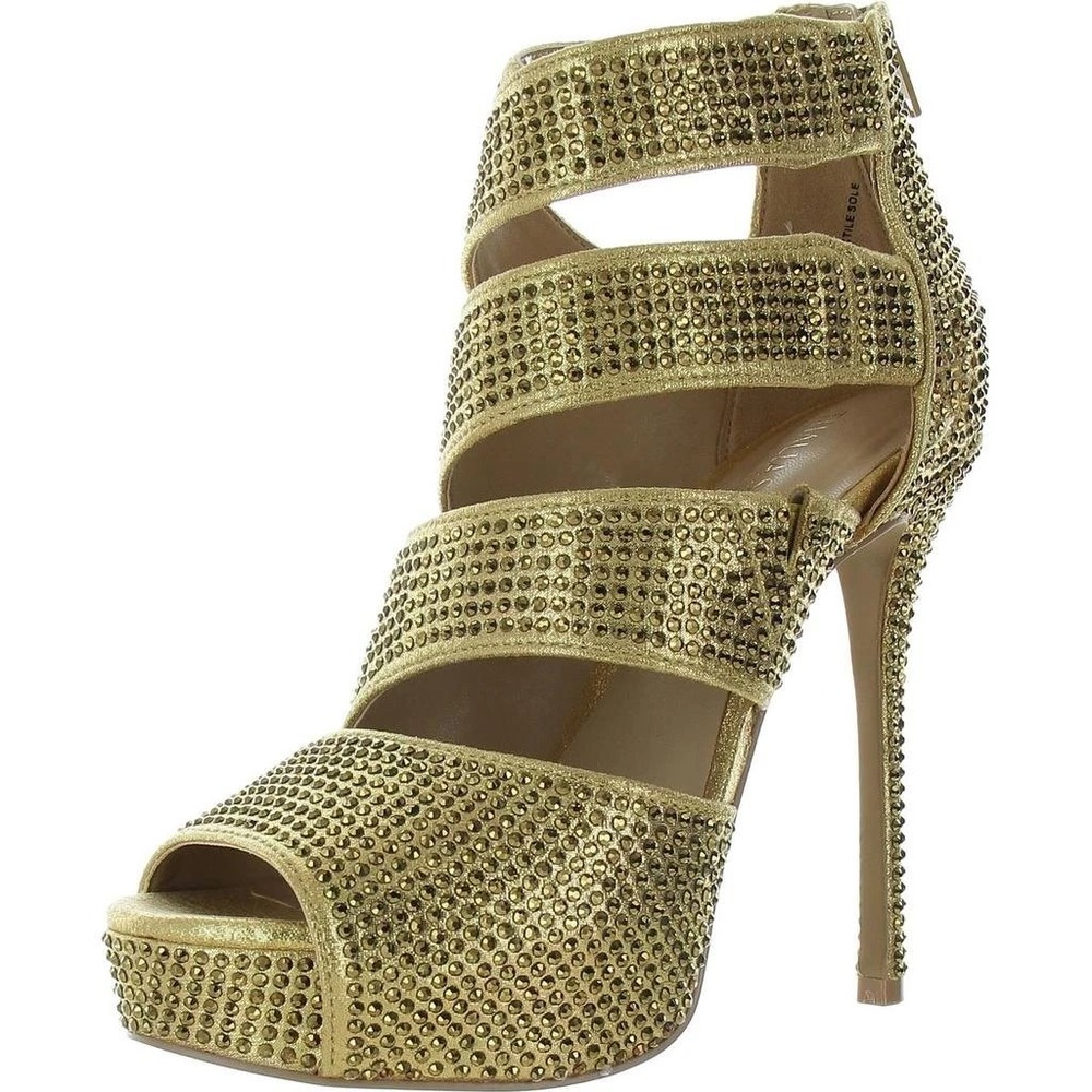 NWB Thalia Sodi LANA Gold Rhinestone Embellished Platform Stiletto Heel Size 6.5